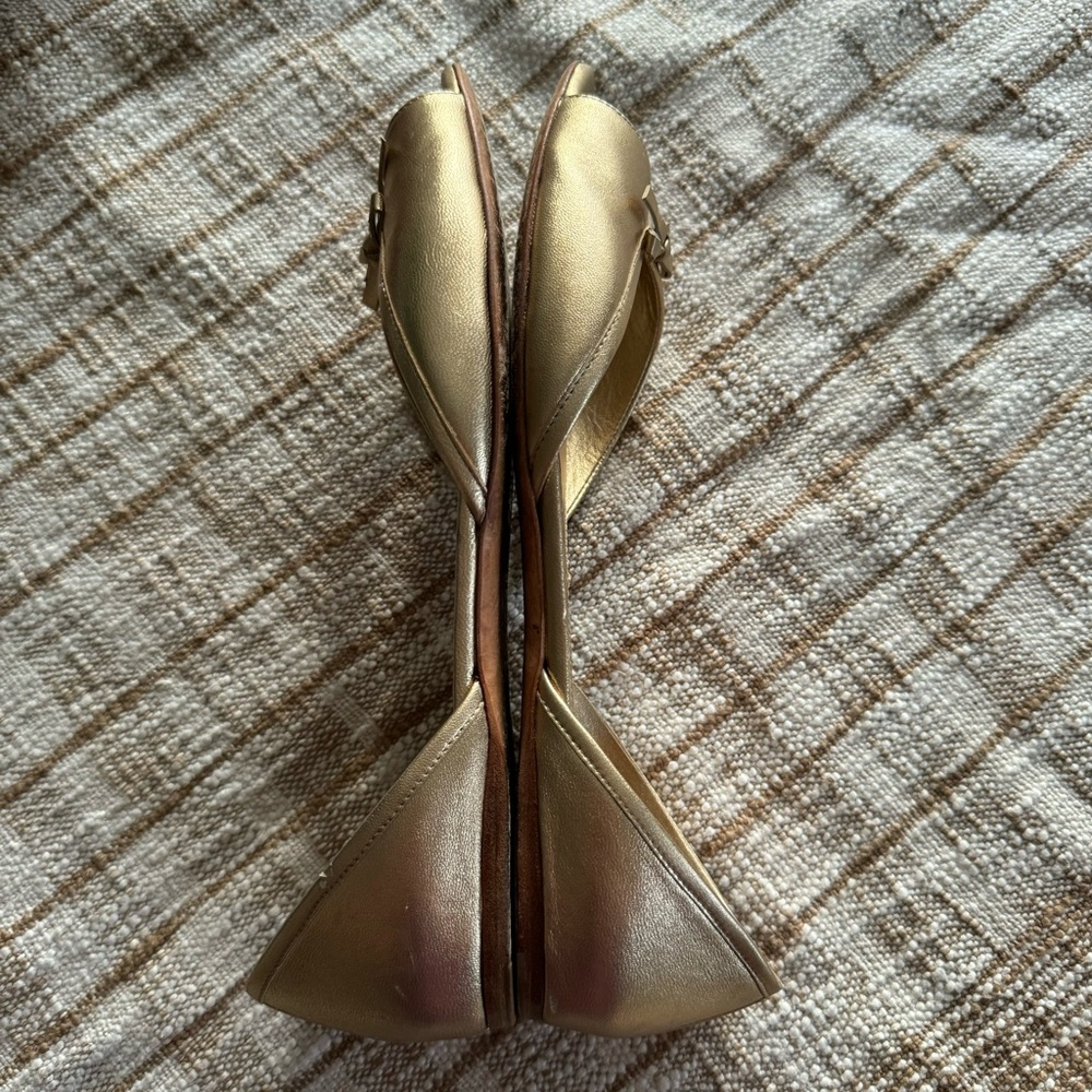 Prada Gold Leather D'Orsay Flats with Bow - Picture 7 of 10